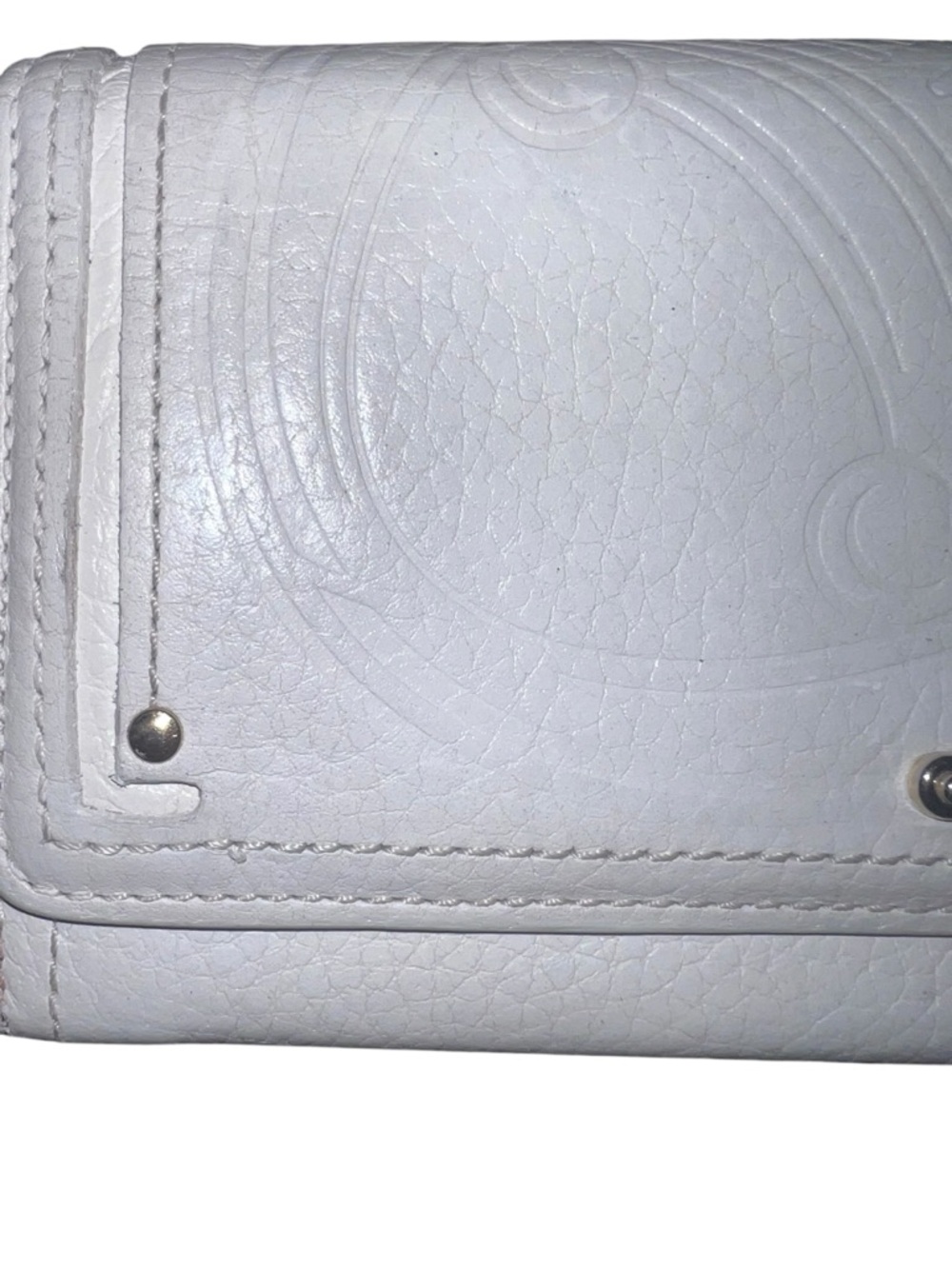 Celine White Embossed Leather Flap Wallet - Picture 4 of 13